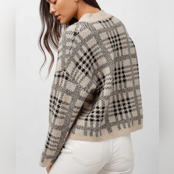 Rails Reese Black Oatmeal Plaid Button Up V-neck Wool Blend Cartigan Size Small - Picture 12 of 15